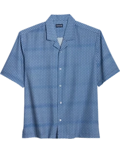 Haggar Modern Fit Short Sleeve Micropoly Camp Shirt, Navy Waves