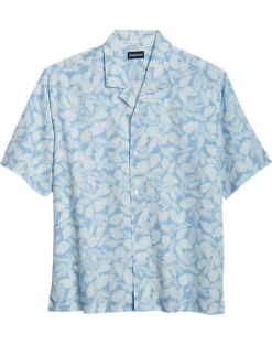 Haggar Modern Fit Short Sleeve Camp Shirt, Light Blue Botanical
