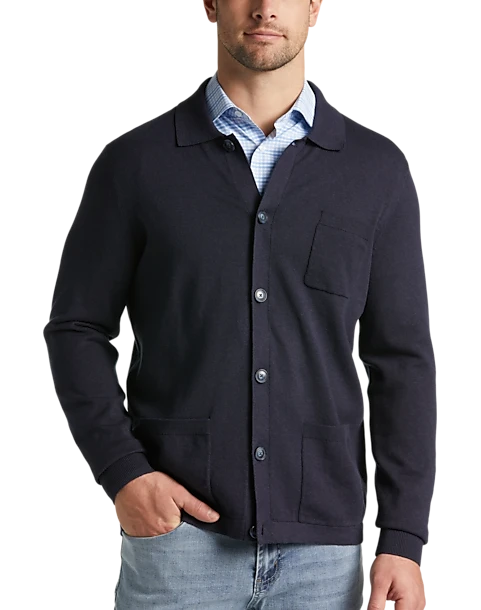 Joseph Abboud Modern Fit Spread Collar Knit Cardigan, Navy 1 Joseph Abboud Modern Fit Spread Collar Knit Cardigan, Navy
