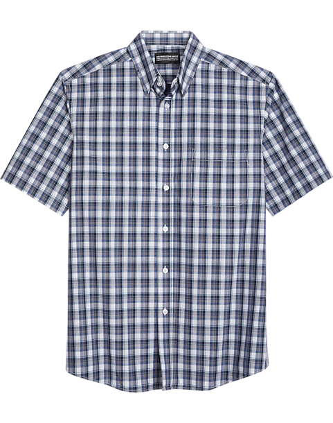 Haggar Modern Fit LIFE KHAKI™ Short Sleeve Plaid Sport Shirt, Dark Blue Plaid 1 Haggar Modern Fit LIFE KHAKI™ Short Sleeve Plaid Sport Shirt, Dark Blue Plaid