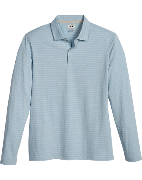 Joseph Abboud Modern Fit Long Sleeve Polo Shirt, Light Blue Slub Stripe 1 Joseph Abboud Modern Fit Long Sleeve Polo Shirt, Light Blue Slub Stripe