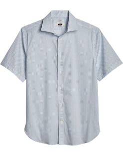 Joseph Abboud Modern Fit Short Sleeve Sport Shirt, Teal Micro Paisley
