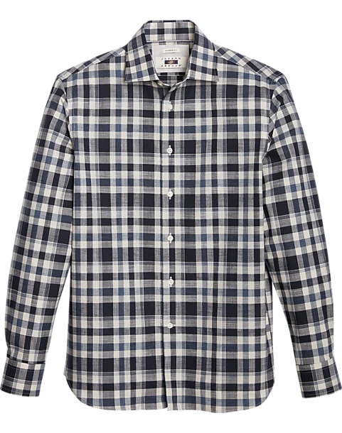 Joseph Abboud Modern Fit Slub Sport Shirt, Navy Plaid 1 Joseph Abboud Modern Fit Slub Sport Shirt, Navy Plaid