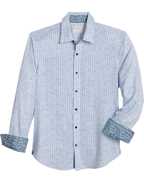 Con.Struct Slim Fit Spread Collar Sport Shirt, White And Blue Seersucker 1 Con.Struct Slim Fit Spread Collar Sport Shirt, White And Blue Seersucker