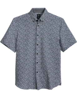 Michael Strahan Four-Way Modern Fit Button Down Collar Sport Shirt, Gray Floral