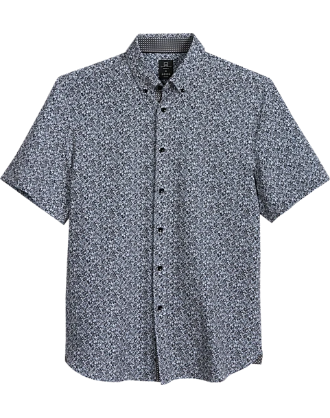 Michael Strahan Four-Way Modern Fit Button Down Collar Sport Shirt, Gray Floral 1 Michael Strahan Four-Way Modern Fit Button Down Collar Sport Shirt, Gray Floral