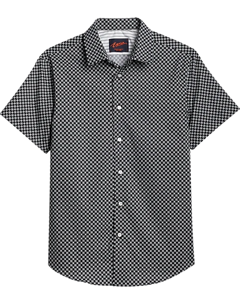 Egara Slim Fit Sport Shirt, Black Tile Print 1 Egara Slim Fit Sport Shirt, Black Tile Print