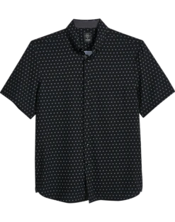 Michael Strahan Modern Fit Four-Way Stretch Short Sleeve Sport Shirt, Black Pinwheel