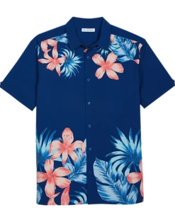 Cubavera Modern Fit 4-Way Stretch Sport Shirt, Navy Tropical Print