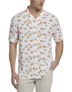 Cubavera Modern Fit Camp Shirt, White Tropical Fruit