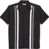 Cubavera Modern Fit Camp Collar Shirt, Black Tri-Color Panels