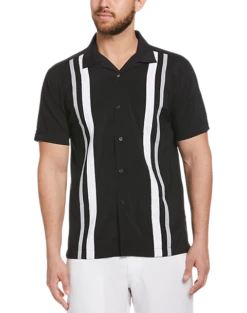 Cubavera Modern Fit Camp Collar Shirt, White Tri-Color Panels