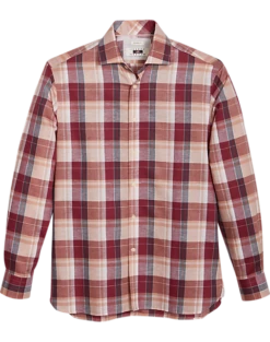 Joseph Abboud Modern Fit Sport Shirt, Burgundy Madras Plaid