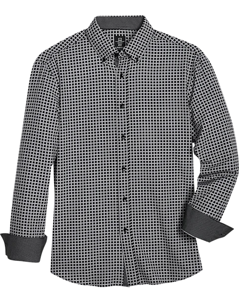 Michael Strahan Modern Fit Four-Way Stretch Sport Shirt, Black Grid 1 Michael Strahan Modern Fit Four-Way Stretch Sport Shirt, Black Grid