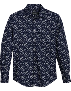 Awearness Kenneth Cole Slim Fit Spread Collar Sport Shirt, Navy Leaf Camouflage