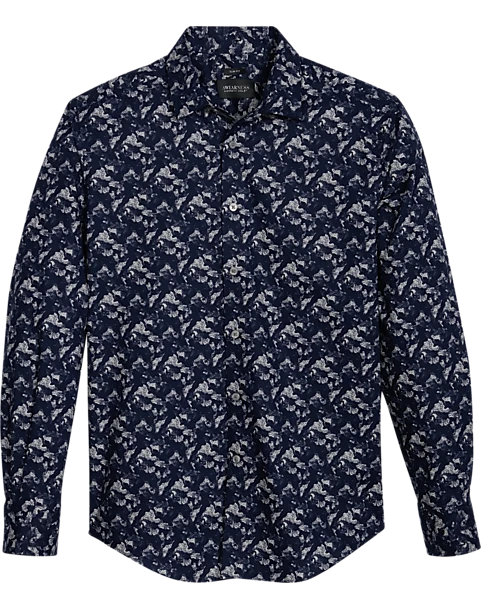 Awearness Kenneth Cole Slim Fit Spread Collar Sport Shirt, Navy Leaf Camouflage 1 Awearness Kenneth Cole Slim Fit Spread Collar Sport Shirt, Navy Leaf Camouflage