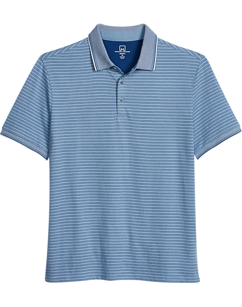 Michael Strahan Modern Fit Short Sleeve Polo, Blue Stripe 1 Michael Strahan Modern Fit Short Sleeve Polo, Blue Stripe