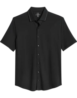 Michael Strahan Modern Fit Popcorn Stitch Short Sport Shirt, Black