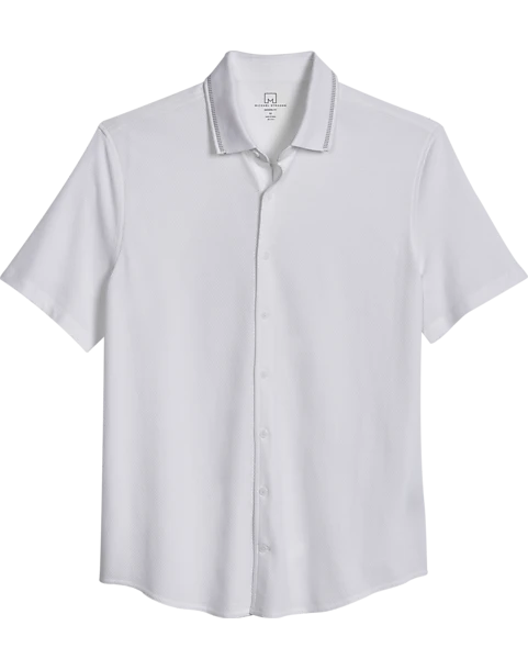 Michael Strahan Modern Fit Popcorn Stitch Short Sport Shirt, White 1 Michael Strahan Modern Fit Popcorn Stitch Short Sport Shirt, White