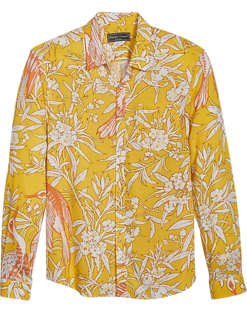 Paisley & Gray Slim Fit Spread Collar Sport Shirt, Yellow Tropical Bird 1 Paisley & Gray Slim Fit Spread Collar Sport Shirt, Yellow Tropical Bird
