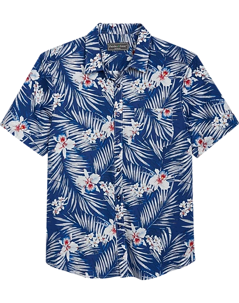 Paisley & Gray Slim Fit Spread Collar Sport Shirt, Blue Hawaiian Flower 1 Paisley & Gray Slim Fit Spread Collar Sport Shirt, Blue Hawaiian Flower