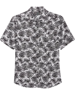 Paisley & Gray Slim Fit Spread Collar Short Sleeve Sport Shirt, Black And White Fern