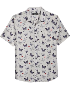 Paisley & Gray Slim Fit Spread Collar Sport Shirt, White Small Heart Butterfly