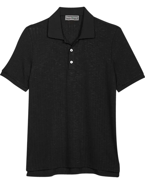 Paisley & Gray Slim Fit Polo, Black Zigzag 1 Paisley & Gray Slim Fit Polo, Black Zigzag