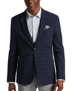 Awearness Kenneth Cole Modern Fit Soft Jacket, Navy Seersucker Plaid
