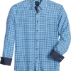 Michael Strahan Modern Fit Spread Collar 4-Way Stretch Sport Shirt, Blue Mini Plaid