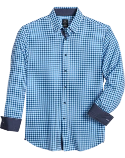 Michael Strahan Modern Fit Spread Collar 4-Way Stretch Sport Shirt, Blue Mini Plaid
