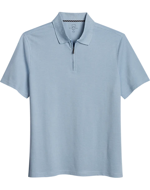 Michael Strahan Modern Fit Zip Polo, Medium Blue 1 Michael Strahan Modern Fit Zip Polo, Medium Blue