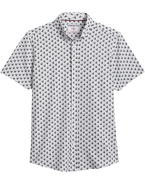 Report Collection Modern Fit Four-Way Stretch Short Sleeve Sport Shirt, Black & White Skull 1 Report Collection Modern Fit Four-Way Stretch Short Sleeve Sport Shirt, Black & White Skull
