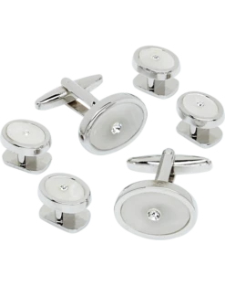 Pronto Uomo Silver And White Round Cufflink And Stud Set