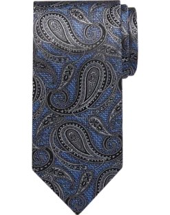 Pronto Uomo Narrow Tie, Blue & Charcoal Paisley