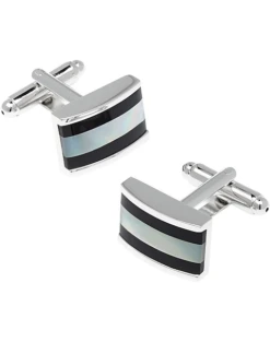 Pronto Uomo Silver, Black & Mother-Of-Pearl Cufflinks