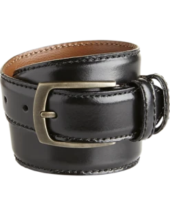 Joseph Abboud Double-Loop Edge Stitch Dress Belt, Black