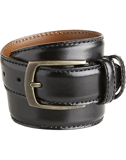 Joseph Abboud Double-Loop Edge Stitch Dress Belt, Black