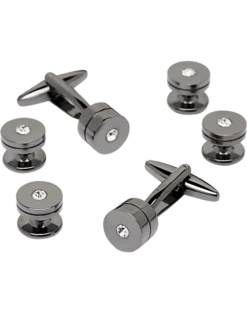Pronto Uomo Black & Rhinestone Cufflink And Stud Set