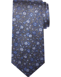 Pronto Uomo Narrow Tie, Blue & Charcoal Floral