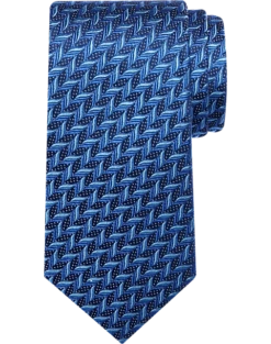 Pronto Uomo Narrow Silk Tie, Navy Zigzag