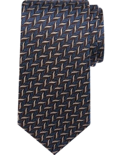 Pronto Uomo Narrow Silk Tie, Brown Zigzag
