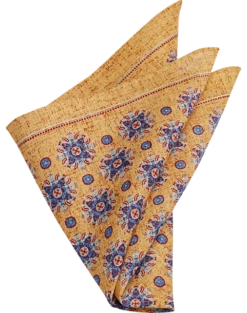 Joseph Abboud Linen Pocket Square, Gold & Blue Medallion