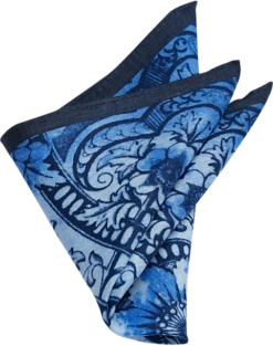 Joseph Abboud Linen Pocket Square, Navy Floral Scroll