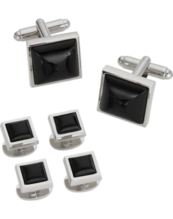 Pronto Uomo Black And Silver Square Cufflink And Stud Set