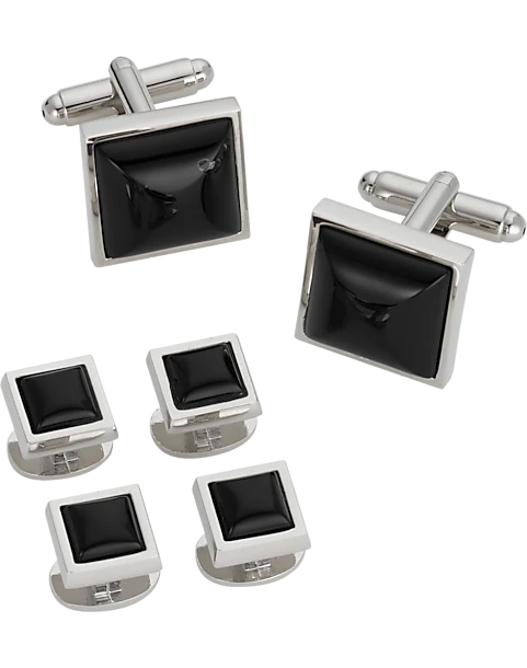 Pronto Uomo Black And Silver Square Cufflink And Stud Set 1 Pronto Uomo Black And Silver Square Cufflink And Stud Set