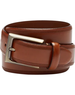 Joseph Abboud Feather Edge Leather Belt, Cognac