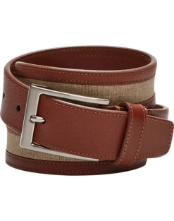 Joseph Abboud Leather And Linen Casual Belt, Tan & Brown