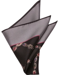 Joseph Abboud Pocket Square, Charcoal Floral Chain