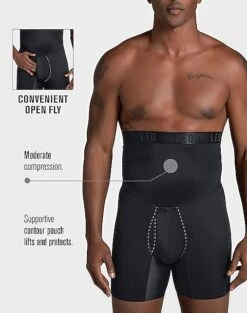 Leo By Leonisa High Waist Stomach Shaper Boxer Brief, Black -Elite Suit Shop MW40 8YFY 02 LEO USA BLACK ALT2